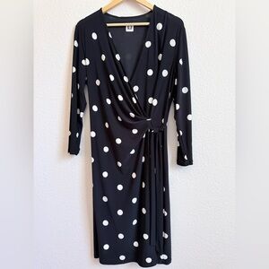Anne Klein Black & White Polka Dot Wrap Dress | Size 12